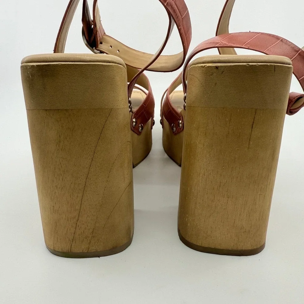 NEW Sam Edelman ROSALIND Platform Sandals WOOD Block Heel Ankle Leather 9.5 PINK